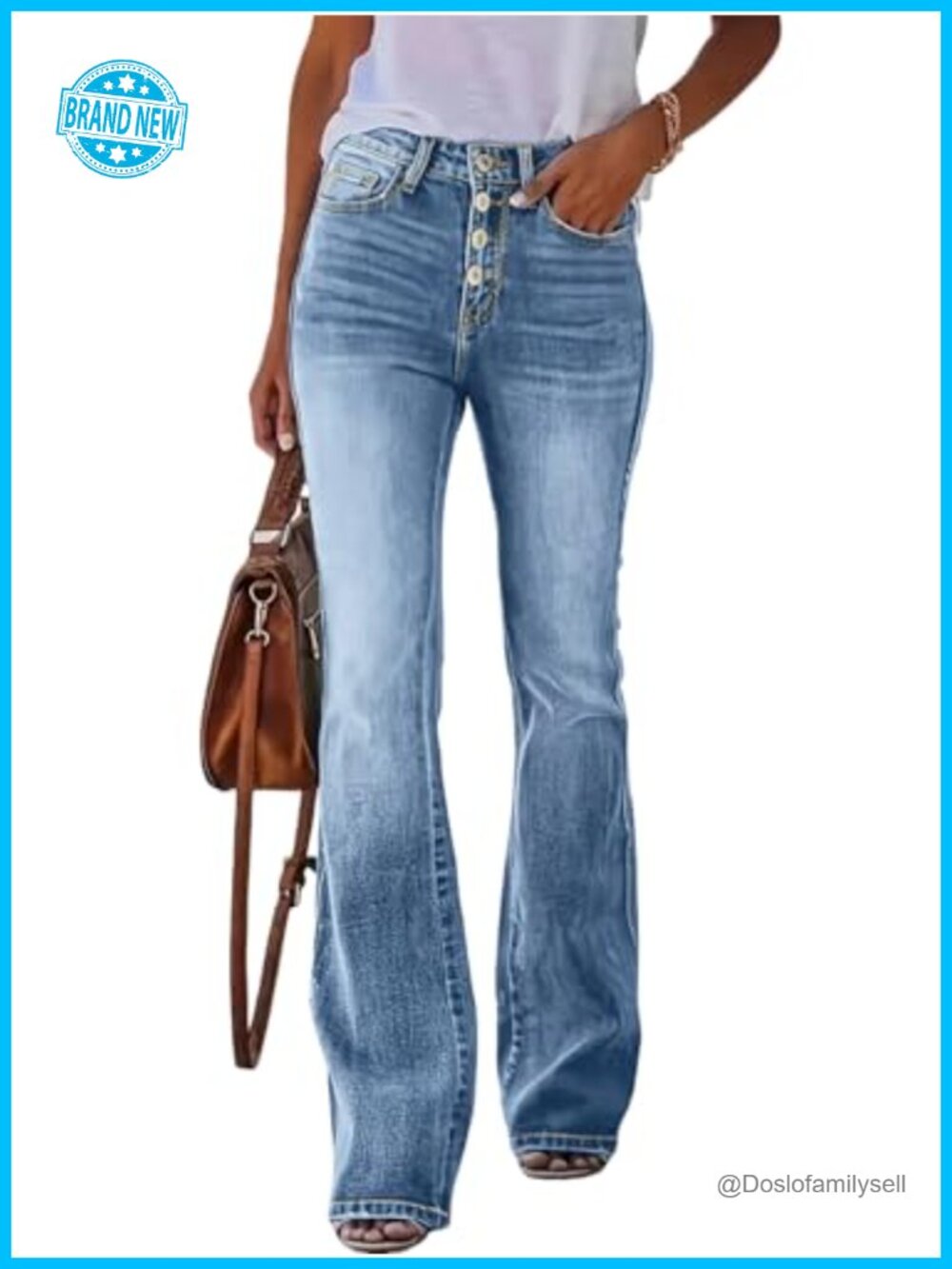 Women's Flare Bell Bottom Jeans Stretch Denim Boot Cut High Waisted Tummy